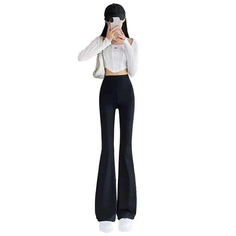 Yoga-Hose, Unisex, Damen, Wärme, Elastizität, Krawatte, ausgestelltes Bein, weiß gestreift, feste Kompression, Activewear, europäisches Bauch-Bootleg GF