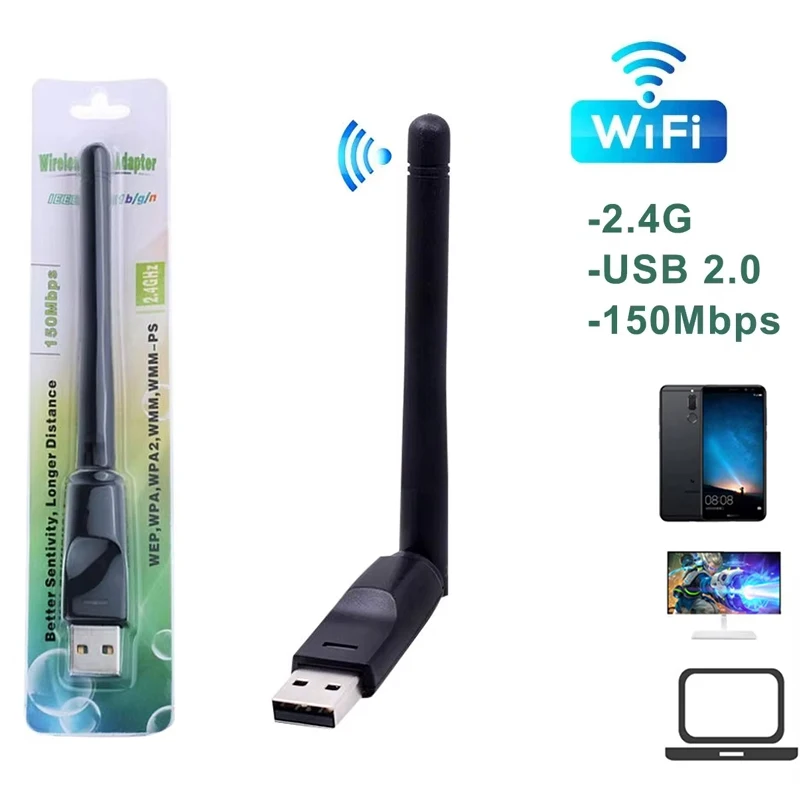 Dongle LAN sans fil 150Mbps, adaptateur récepteur WiFi USB pour appareils à port USB, ordinateur portable, ordinateur de bureau, fournitures sans fil, équipement Internet