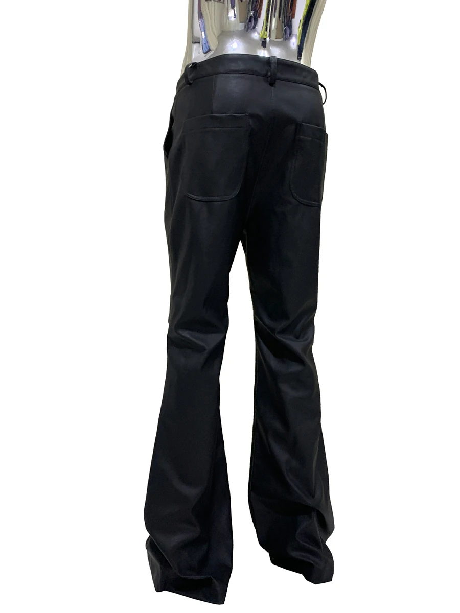 Autumn Long Cool Matte Black Pu Leather Flare Pants for Mens Luxury Designer Structuralism Design Clothes Streetwear Fashion