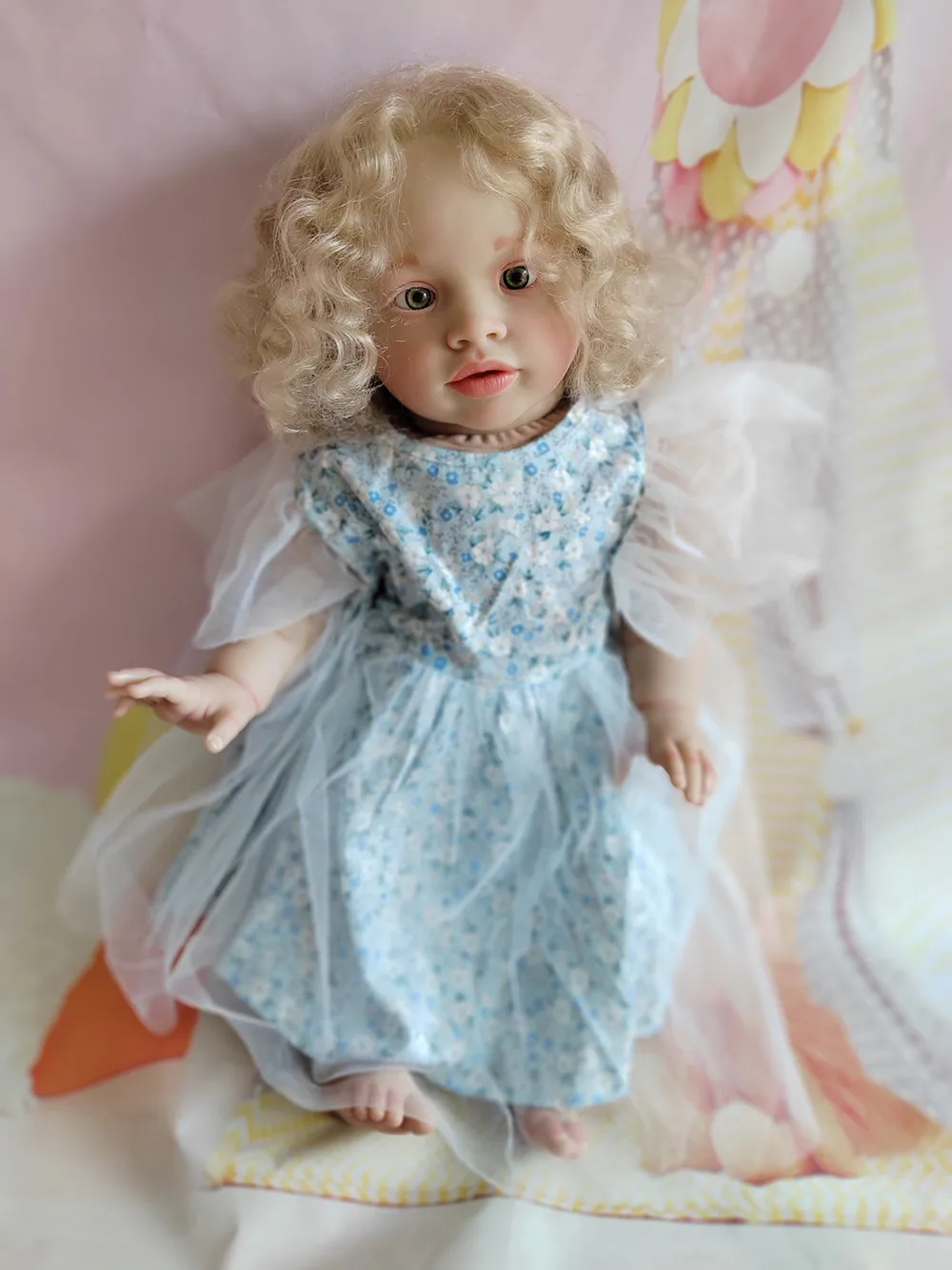 26inch Reborn Baby Dolls Girl Hand-Rooted Curly Hair Handmade Toy Gifts