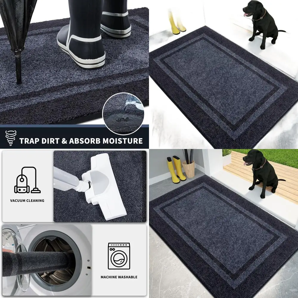 

Large 34 x 60 Absorbent Door Mat, Non-Slip, Washable, Indoor Entry Rug for Muddy Shoes and Paws, Bluish Grey & Charcoal