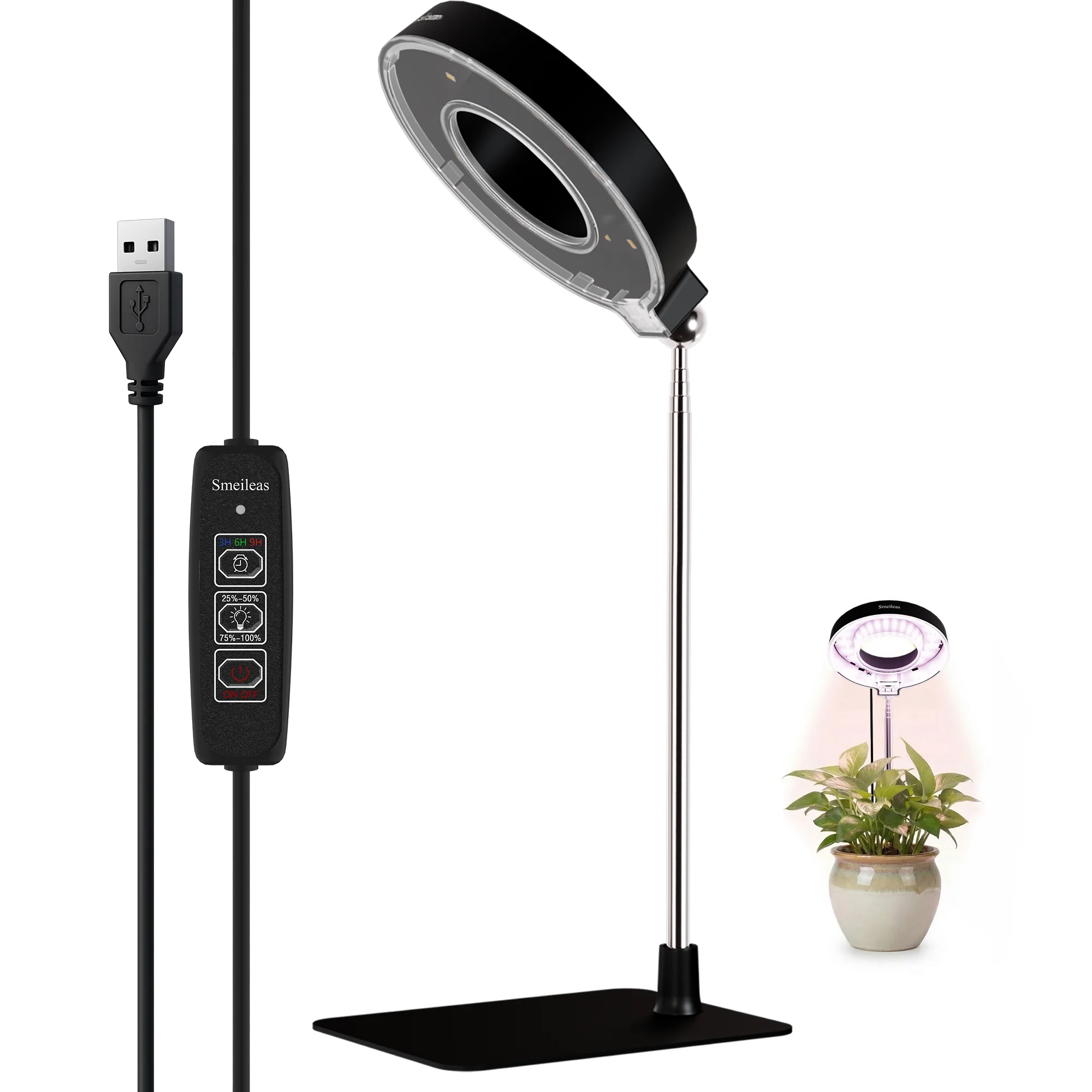 

1 шт., усовершенствованная магнитная лампа для растений полного спектра, 720 ° Вращающаяся светодиодная лампа с таймером и регулируемой яркостью для комнатных растений.