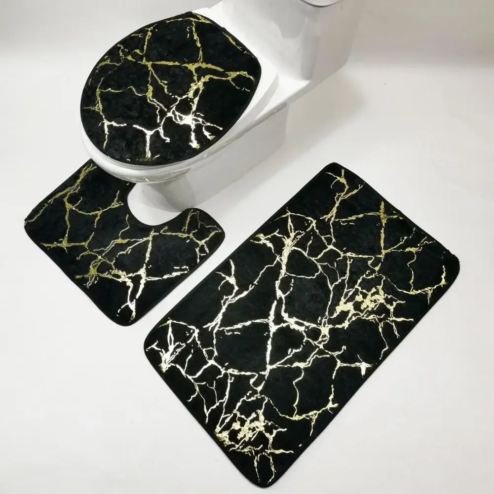 3Pcs/Set Shower Rug Fashion Washable Toilet Carpet Marble Toilet Lid Cover Bathroom Rug for Household Supplies