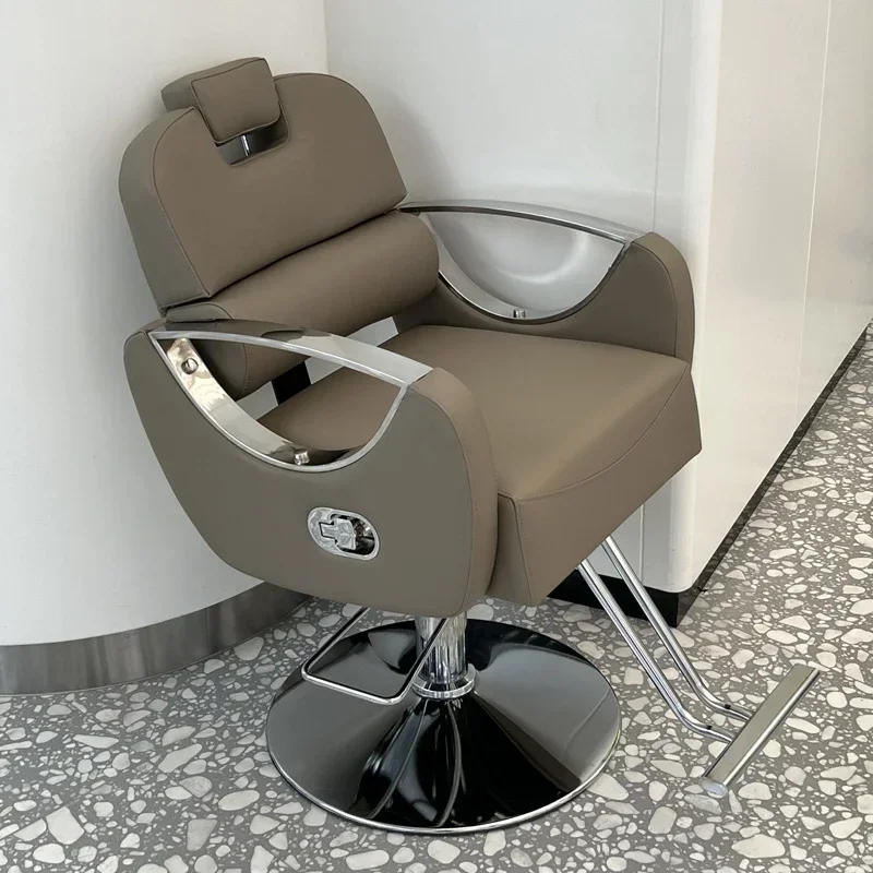 Silla giratoria De cuero para salón De barbería, mueble De lujo dorado con patas hidraulicas