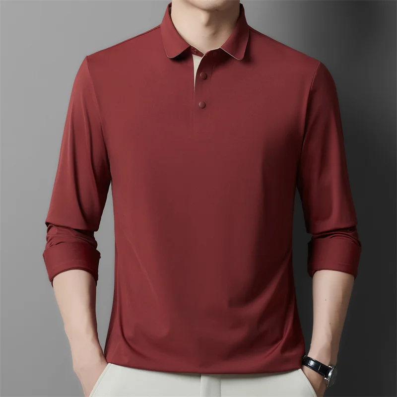 Men's Premium Polo Shirt Business Casual Essential Top Available in Red Khaki Coffee Brown and Black Features a Lapel Collar