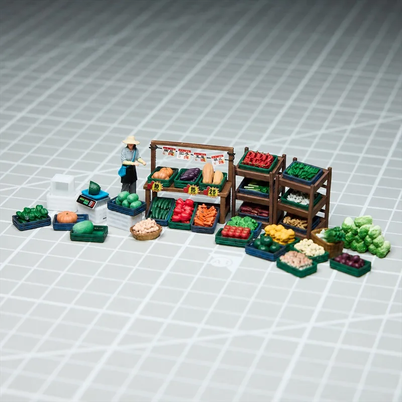 1/64 Resin Diorama Vegetable Stall Minifigure Model Kit Model Props Creative Photography Display Collection Decoration