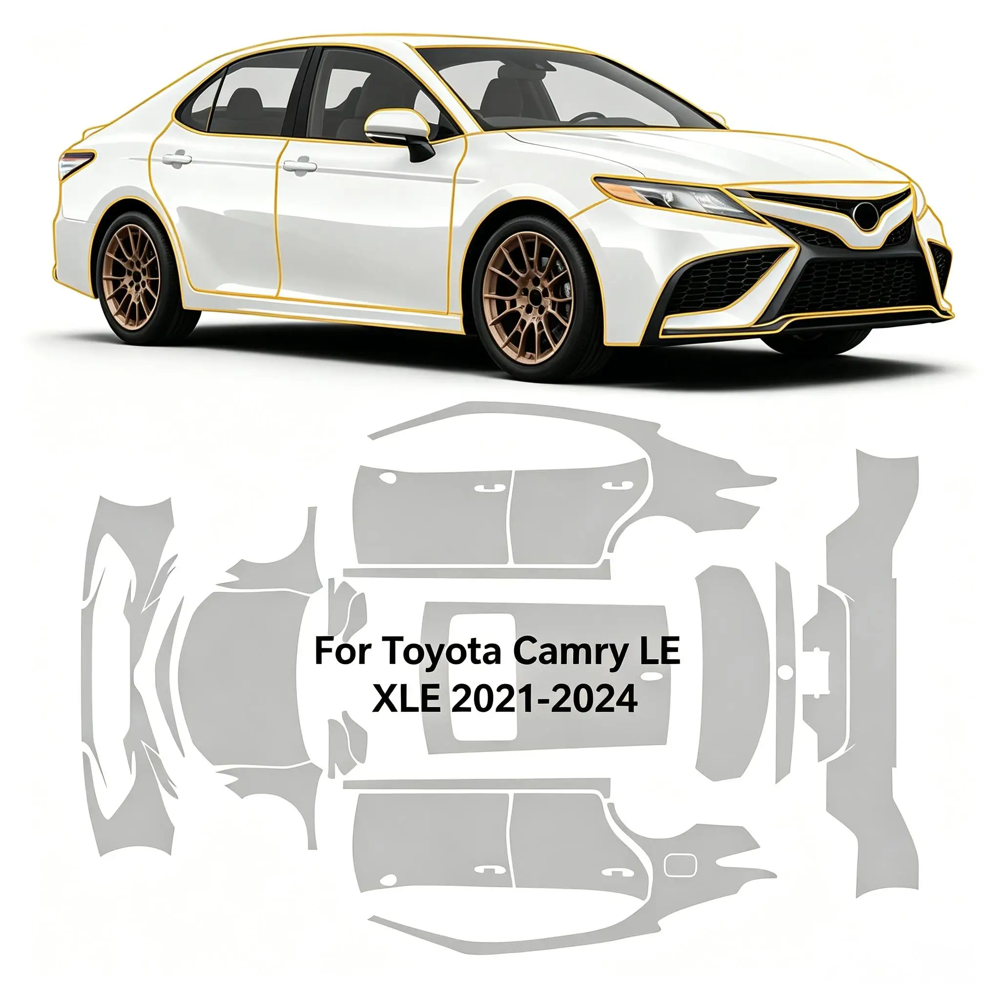 

8.5Mil Pre-cut PPF Kit For Toyota Camry LE XLE 2021-2024 TPU Clear Paint Protection Film Scratch-Resistant Exterior Accessories