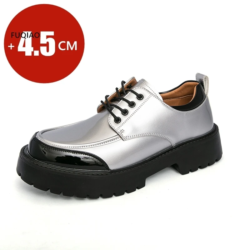 

Мужская повседневная кожаная обувь, деловая повседневная лакированная кожаная обувь на толстой подошве и платформе, мужская уличная модная свадебная модельная обувь