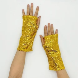 Guantes cortos sin dedos con lentejuelas, guantes brillantes de Color sólido para club nocturno, guantes para actuaciones en escenario