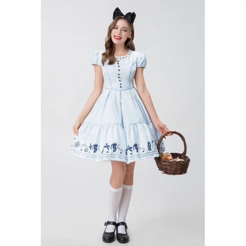 Anime Alice In Wonderland Mad Hatter Sissy Lolita French Maid Blue Dress Halloween Carnival Party Fantasia Magic Cosplay Cos MN5