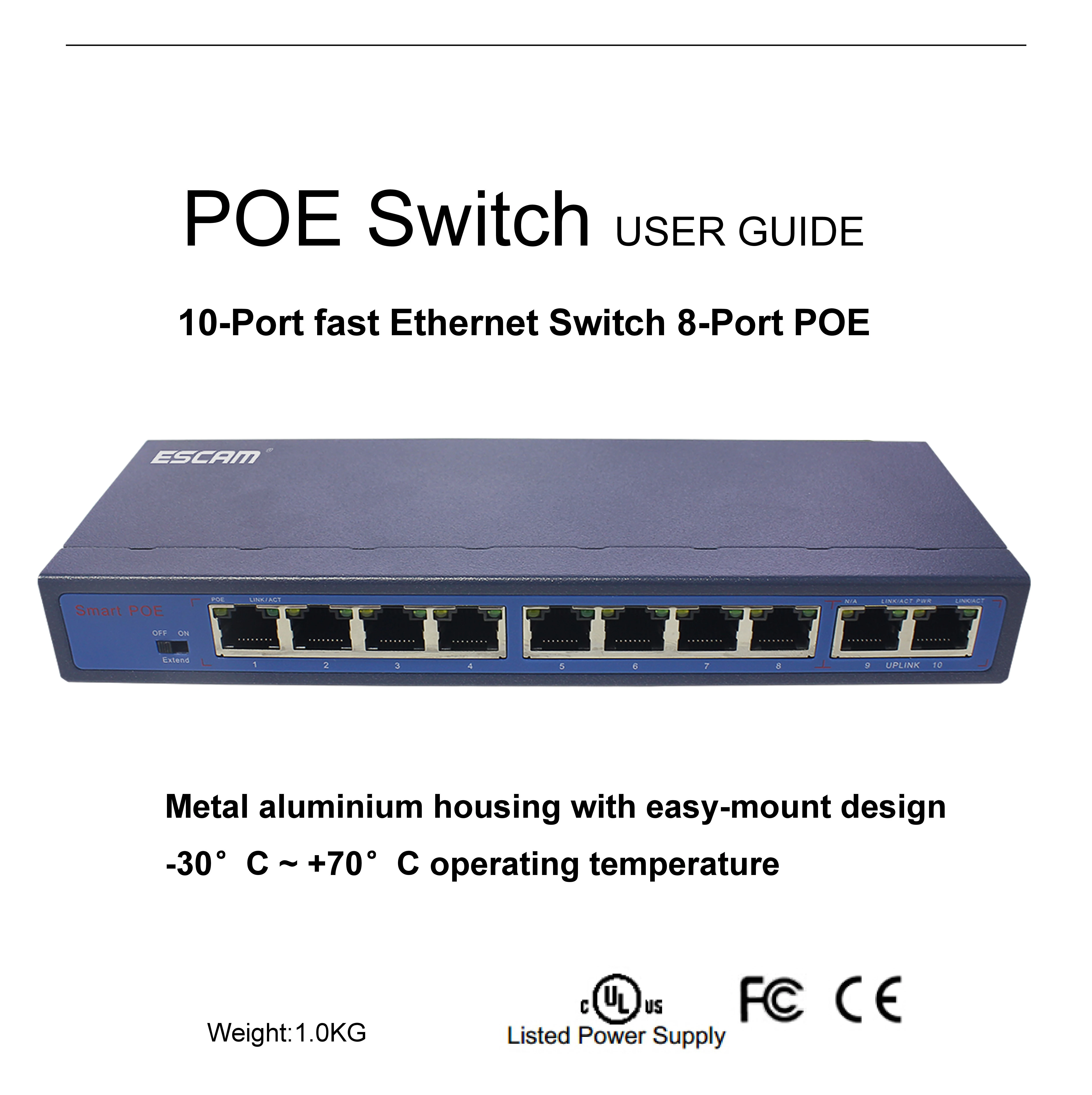 ESCAM 8+2Channel Fast Ethernet POE Switch for Network POE IP Cameras Spliter