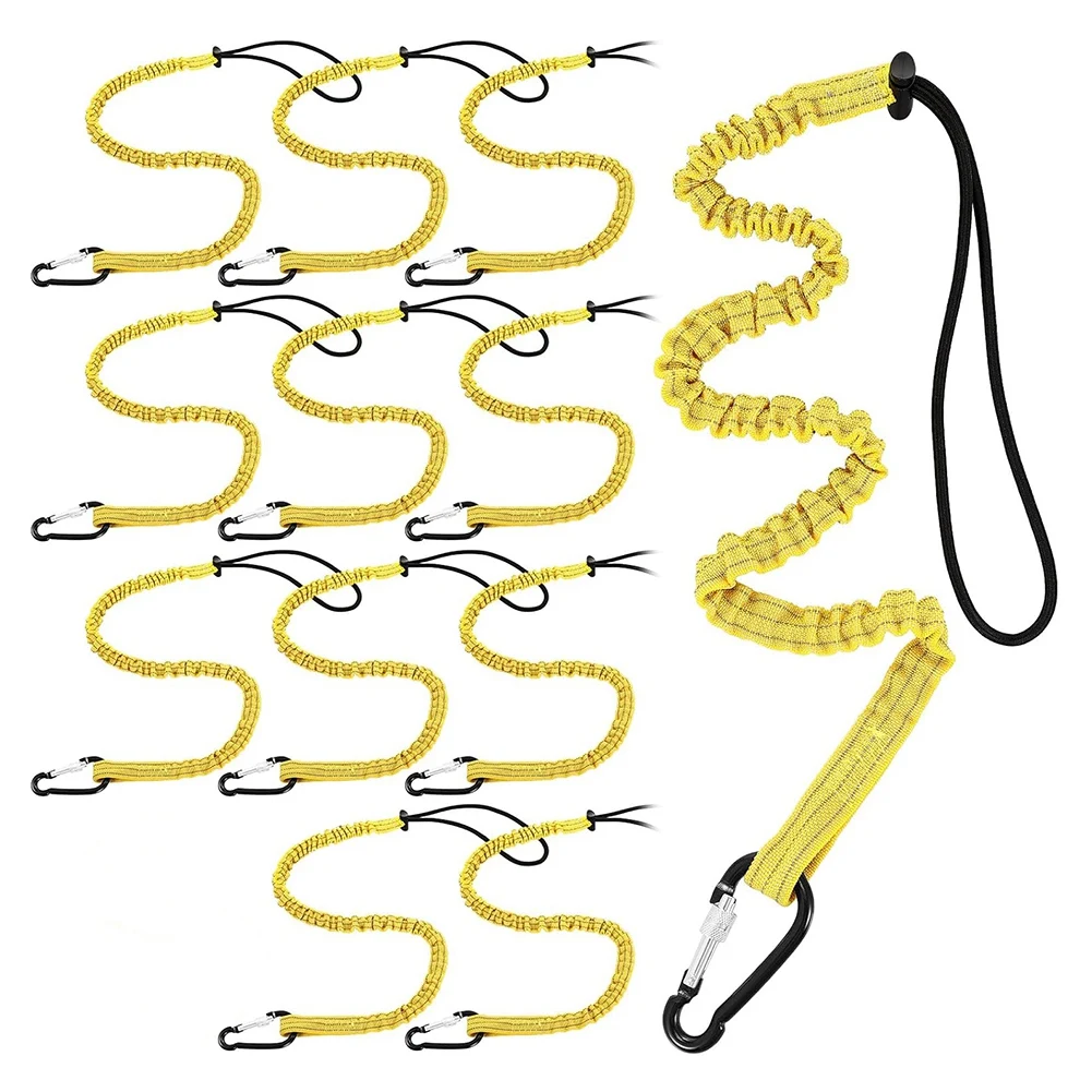 ABJS 12 Pack Tool Lanyard with Single Metal Buckle and Adjustable Loop End, Standard Length, with Aluminum Screw Lock Yellow
