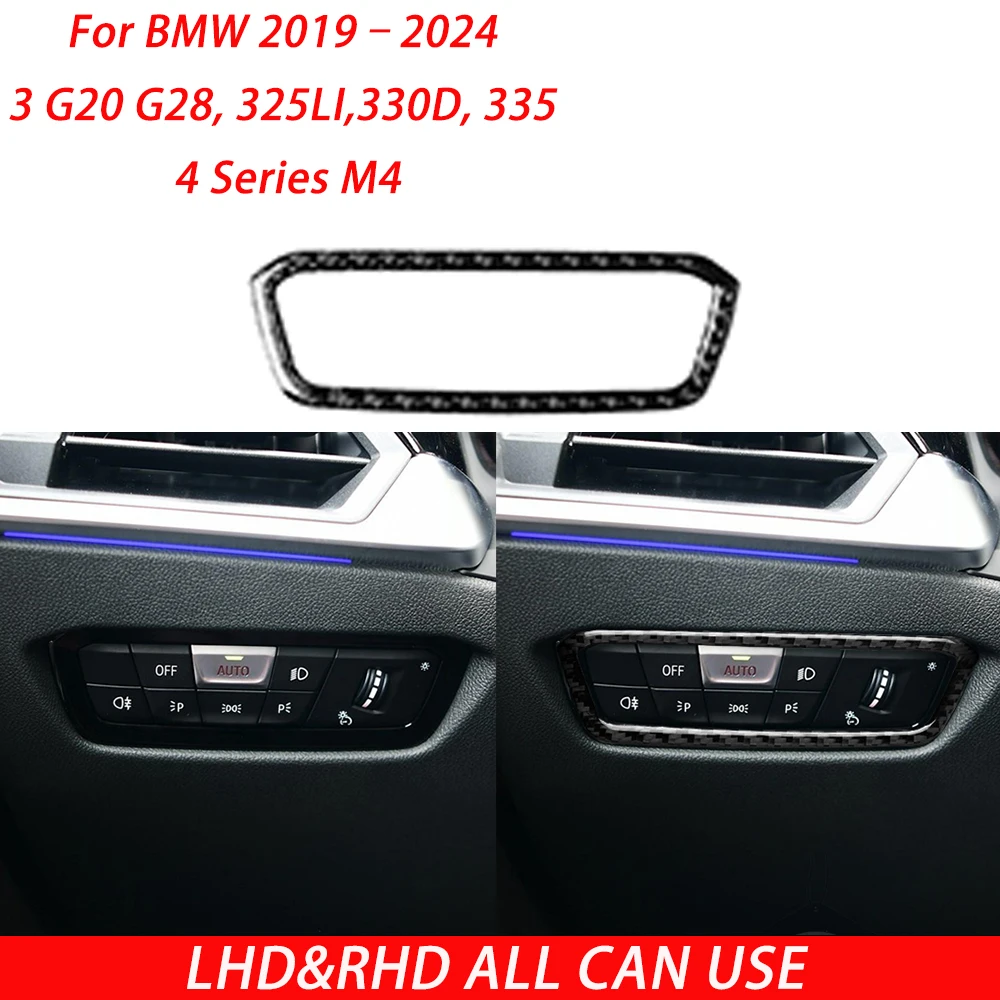 For BMW19-24 New 3 Series G20, G28, 325LI, 330D, 335, 4 Series M4 Carbon Fiber Headlight Adjustment Frame Car Interior Sticker