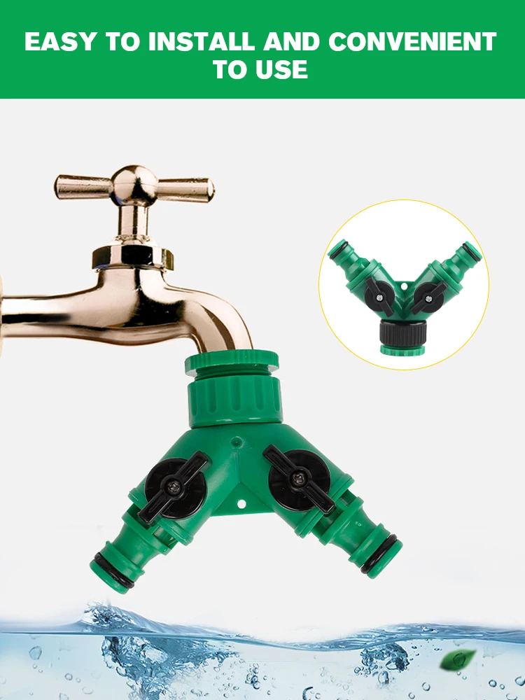 2 Way Garden Water Pipe Connectors Pipe Adapter Y Shape Hose Splitter Valve Three Way Plastic Valve With Switch