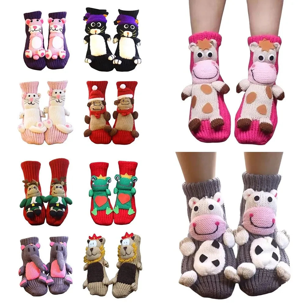 

New 3D Prints Christmas Socks Thick Hand Crocheted Novelty Floor Socks Warm Breathable Animal Socks for Men & Women