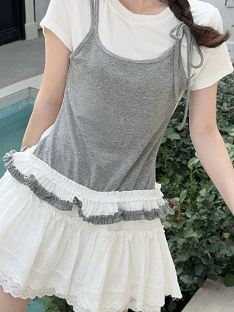 

Sweet Youthful ort Sve T-irt Design Slimming Women's Faion Summer New Sle round Ne ort Length Top