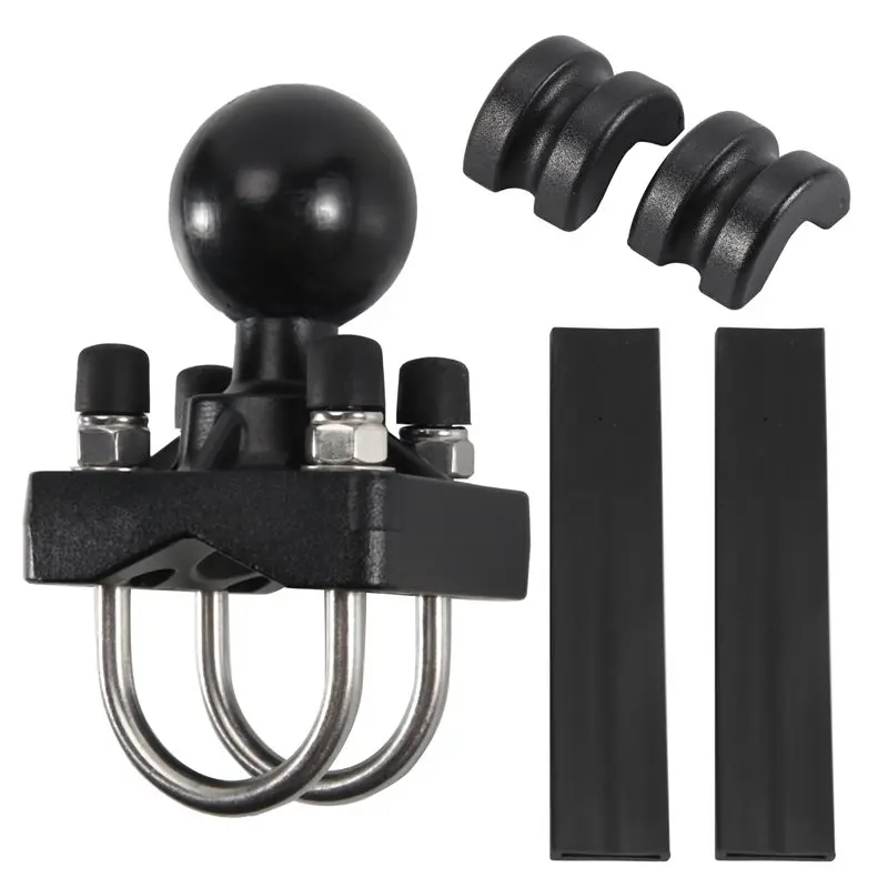 A76T-Double U-Bolt Motorcycle Bike Handlebar Rail Mount Base With 1.5 Inch Ball For Gopro Camera For Garmin For Sony