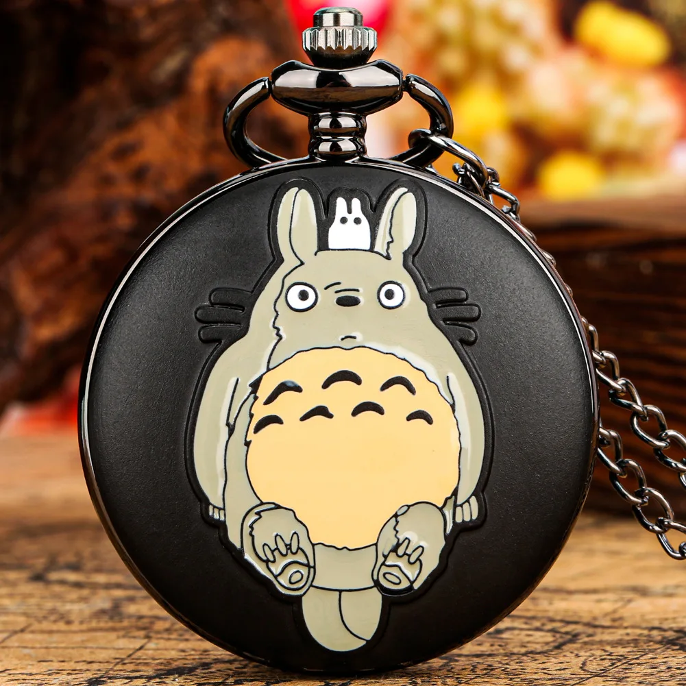 Creative Cute Umbrella Grey Cat Style Metal Pocket Watch Fashion Pendant For Students Men And Women