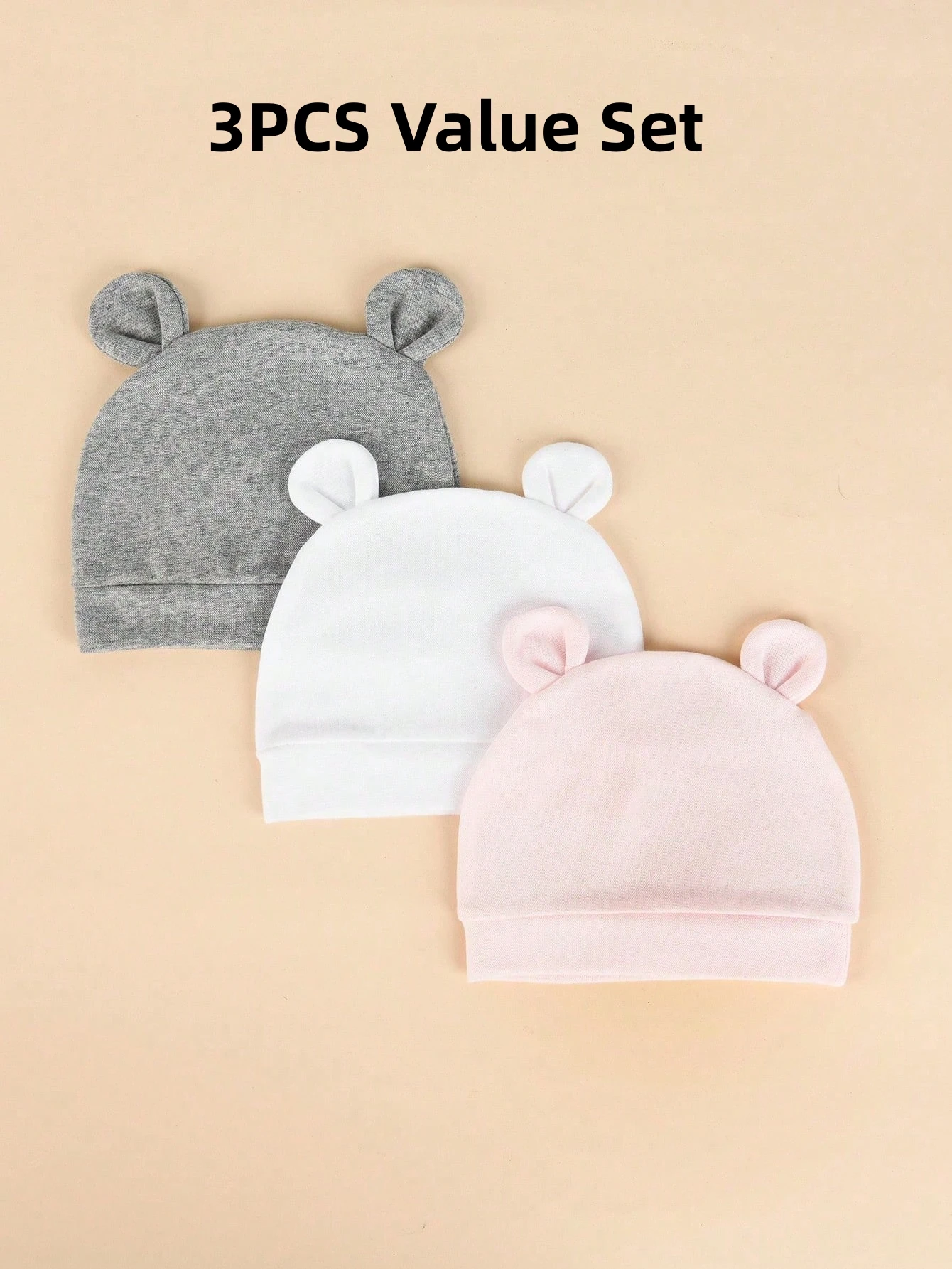 Infant Beanie Hat With Ears - مجموعة من 3 قطع قبعات أطفال