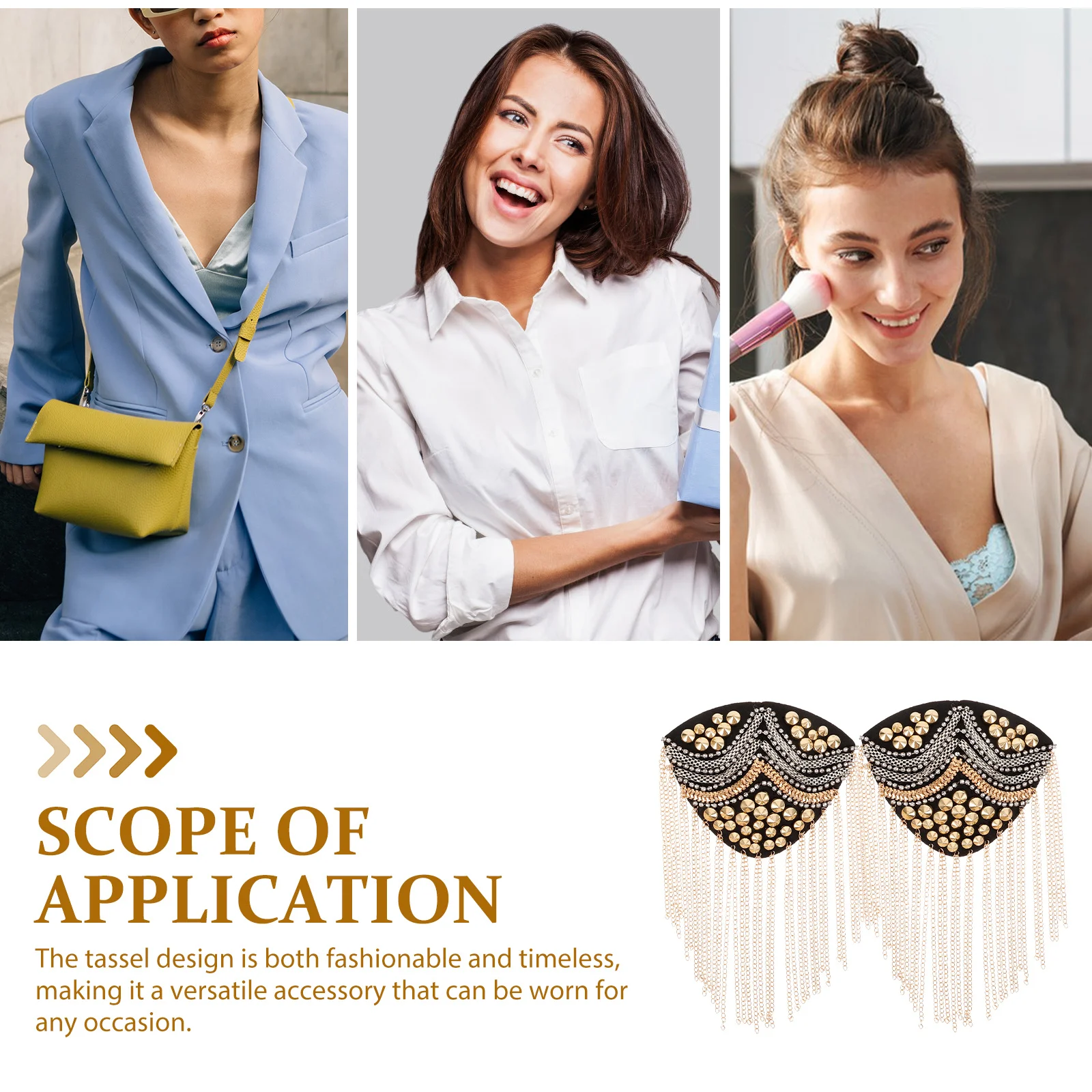 

2Pcs Stylish Rivet Chain Tassel Shoulder Epaulets Metal Decor for Party Performance Fashion Accessory Shoulder Epaulets