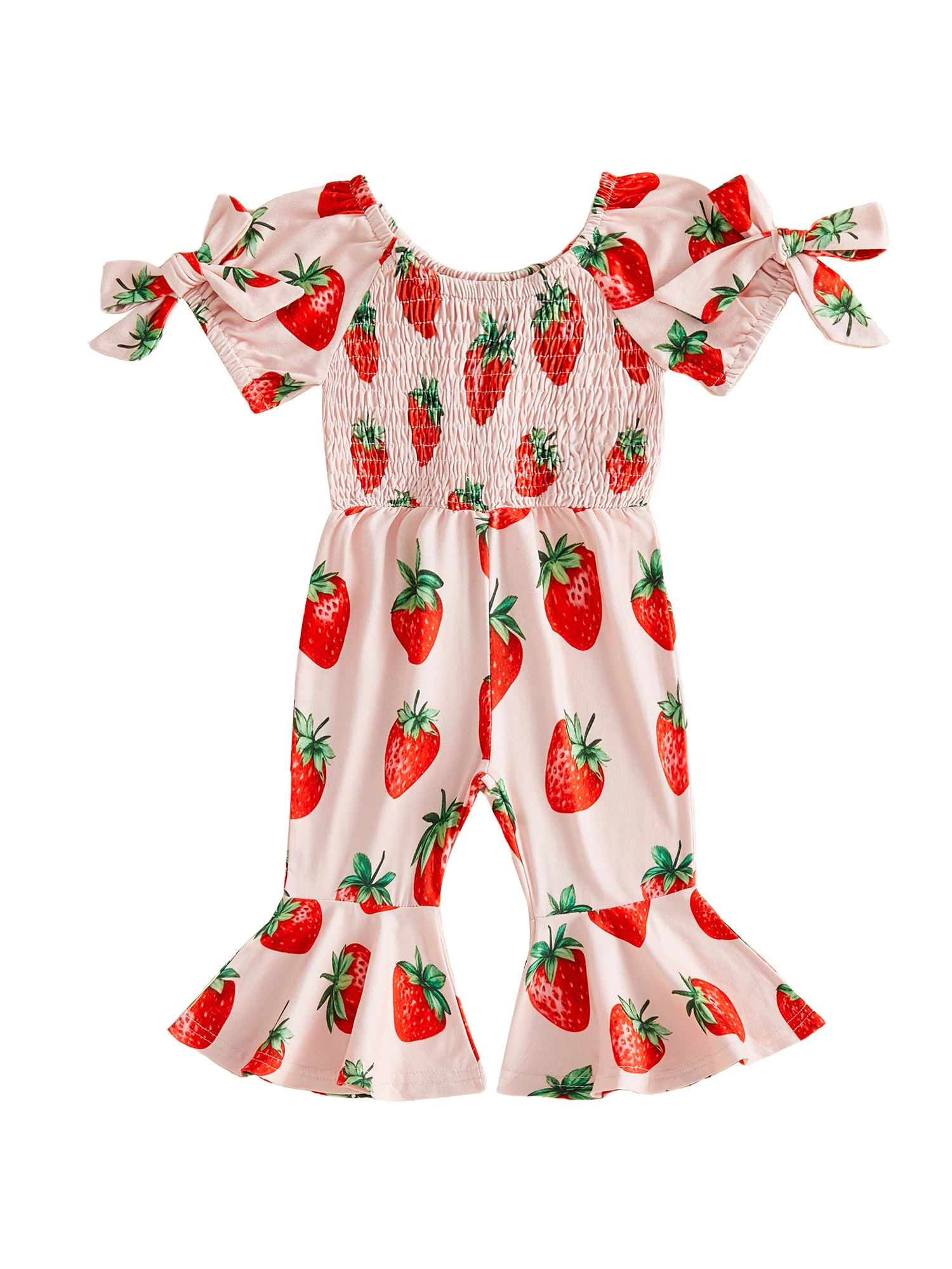 

Очаровательный комбинезон с принтом арбуза для маленьких девочек, стильный комбинезон с короткими рукавами и расклешенными штанинами для летних развлечений