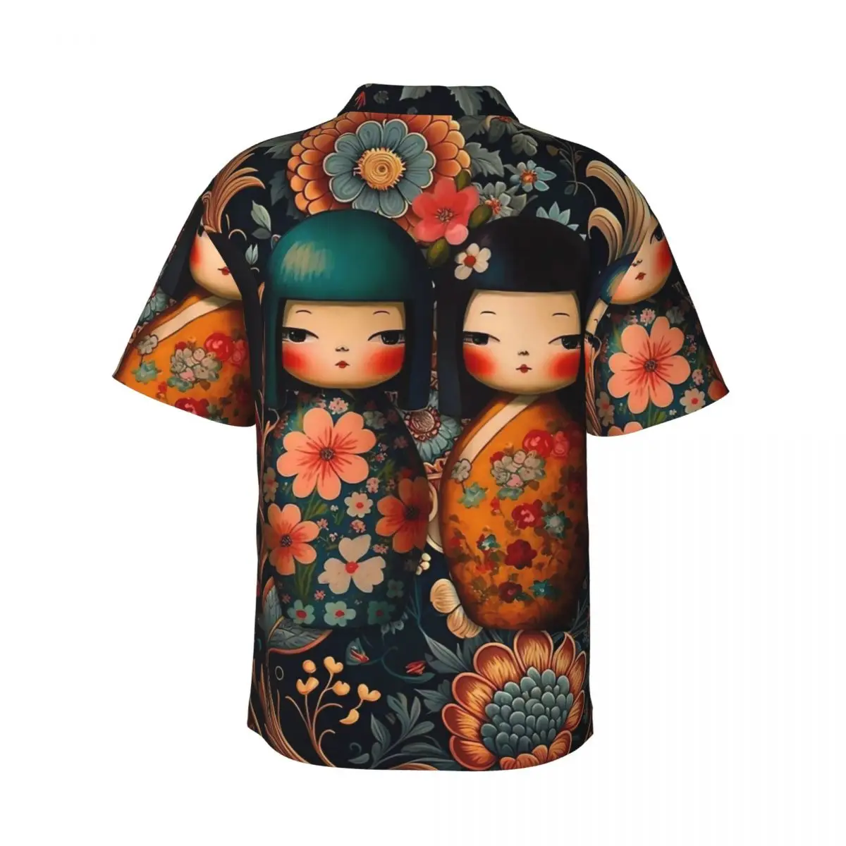 Hawaii Shirt Vacation Japanese Dolls Blouses Fancy Kokeshi Dolls Vintage Casual Shirts Men Short Sleeves Breathable Tops