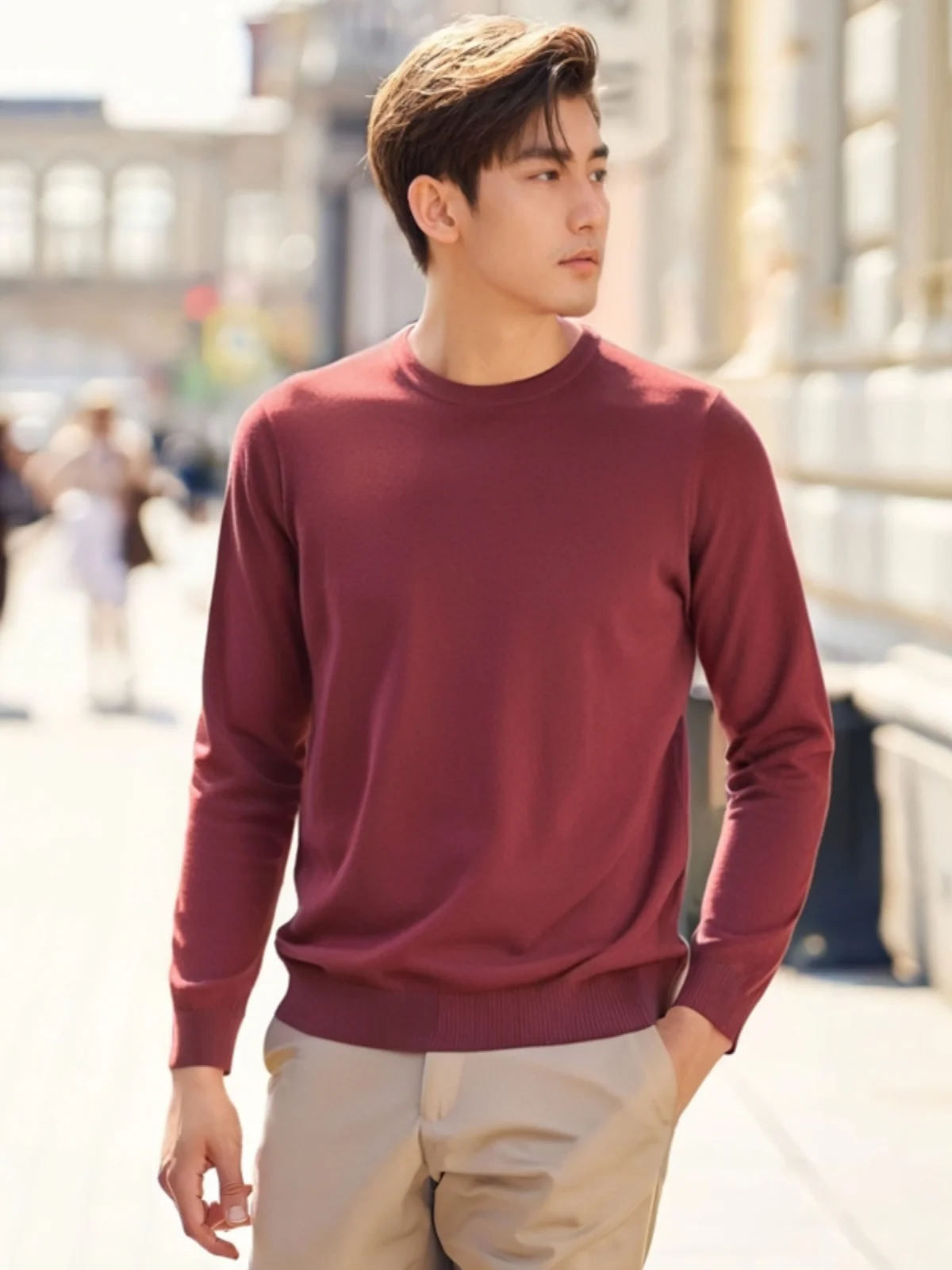 

Luy Year Full Sve Knitted Micro Wool Blend Red round Ne Camere Underwear Long Sve Base irt for Middle-Aged Men