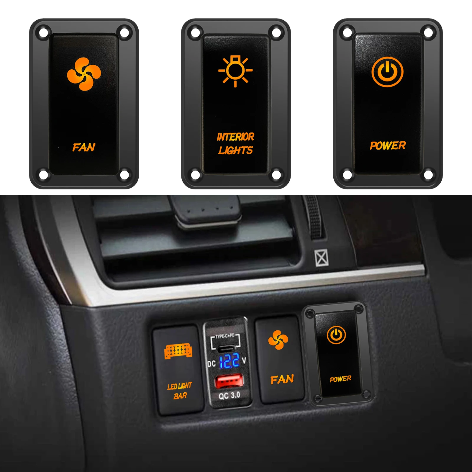 

Dual Orange Led Push Button Switch Panel ON OFF For Car Marine Boat Toyota Amarok ARB Auto Replacing Camper Parts 48 x 24mm