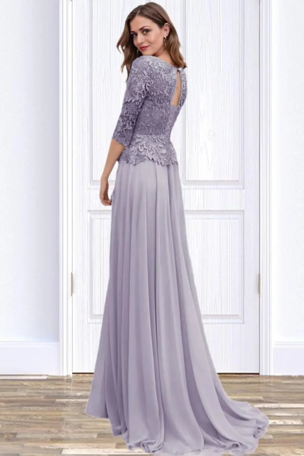 Vestido personalizado de encaje para mujer, apliques para madre de la novia, para boda, cuello barco, gasa, media manga, vestido Formal para invitados de boda