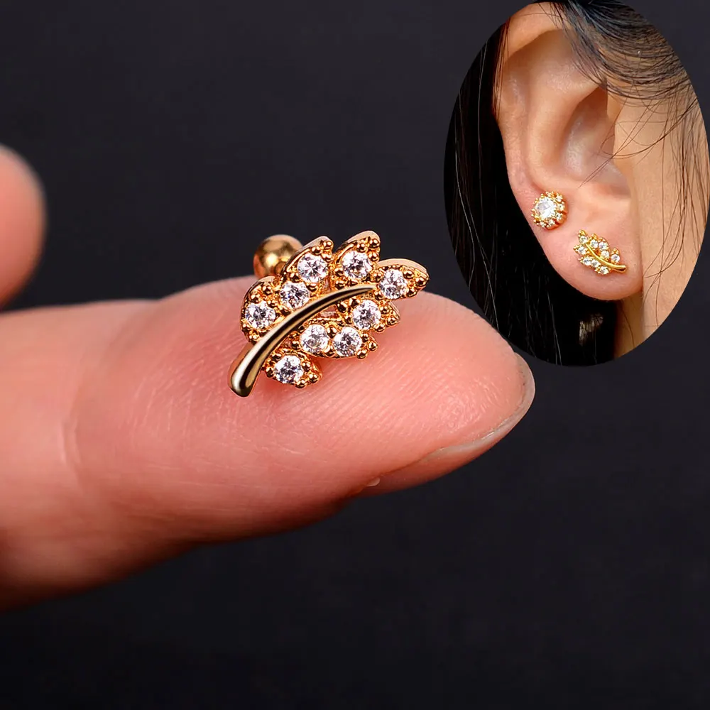 1PC Korean Fashion Cz Ear Stud Cartilage Earring for Women Heart Leaf Flower Zircon Small Stud Earring Ear Piercing Jewelry Gift