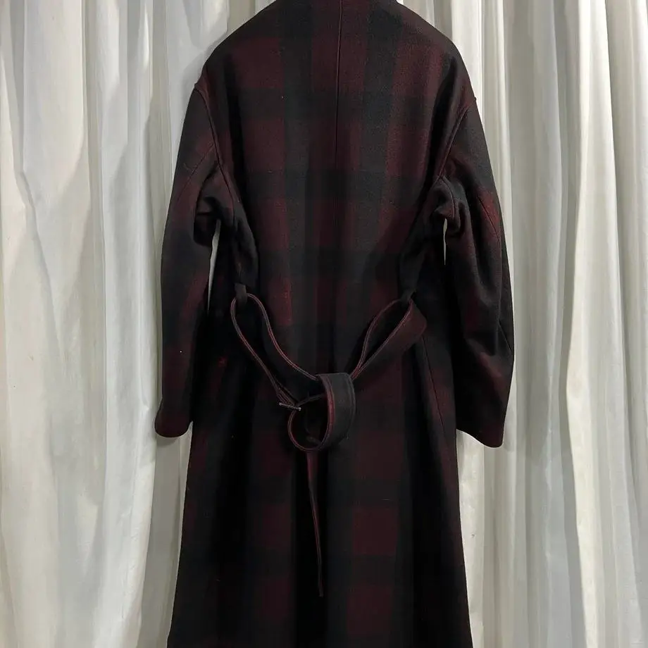 TOP-YAMAMOTO ® Vintage checked woolen coat for men's autumn and winter mid-length loose shirt collar jacket