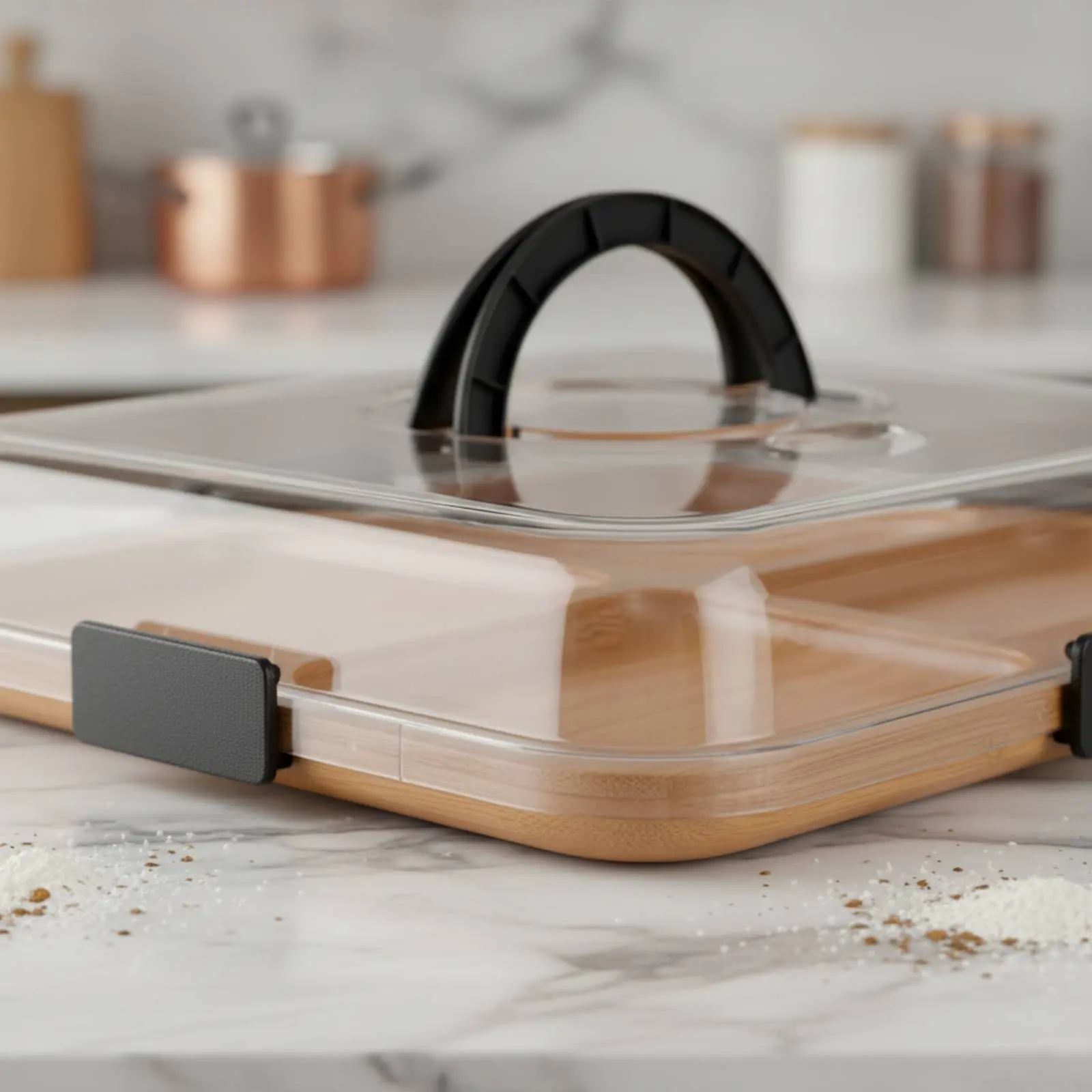 Lidded Bamboo Meat and Cheese Board Board Built-in Handle Bamboo Cheese Board Lid Set Reversible Compartment Food Platter