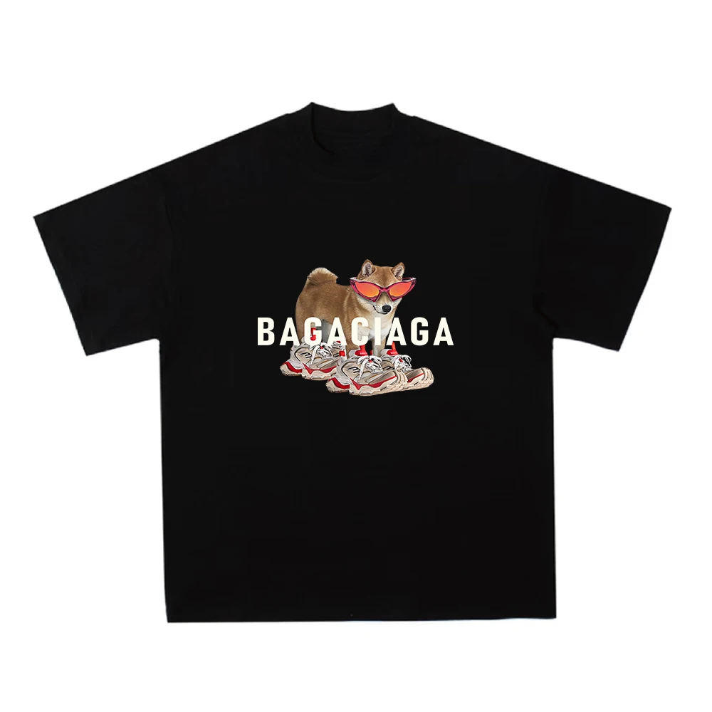 

2025Parisian Shiba Inu Quirky Vintage Printed Versatile T-shirt Casual Counter High-end Luxury Is for Both Men and Women Top Y2k