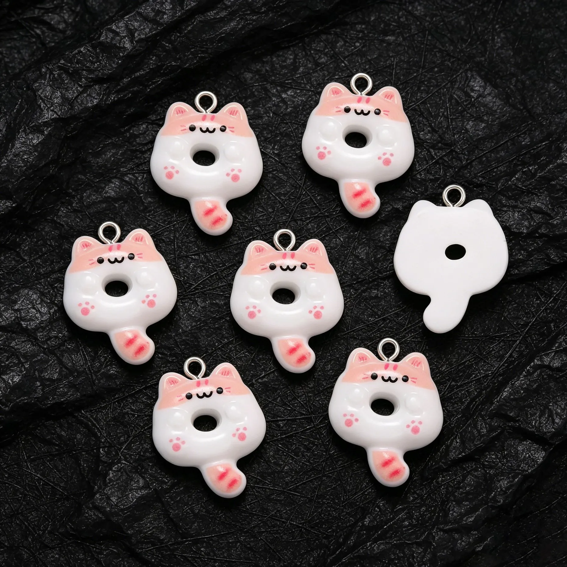 10 Stück/Lot Niedliche Donut-Katzen-Tier-Anhänger aus Harz für Schmuckherstellung, Zubehör, DIY-Ohrringe, Halsketten, Schlüsselanhänger – Detail 4