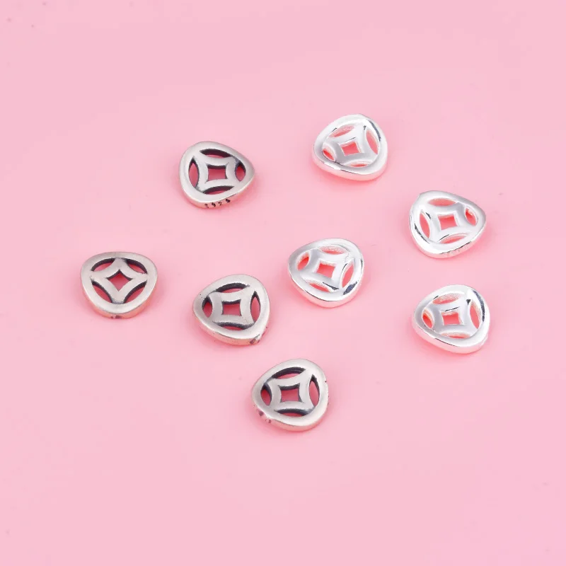 Copper coins partition loose beads S925 sterling silver DIY earrings accessories braided rope material beaded gasket