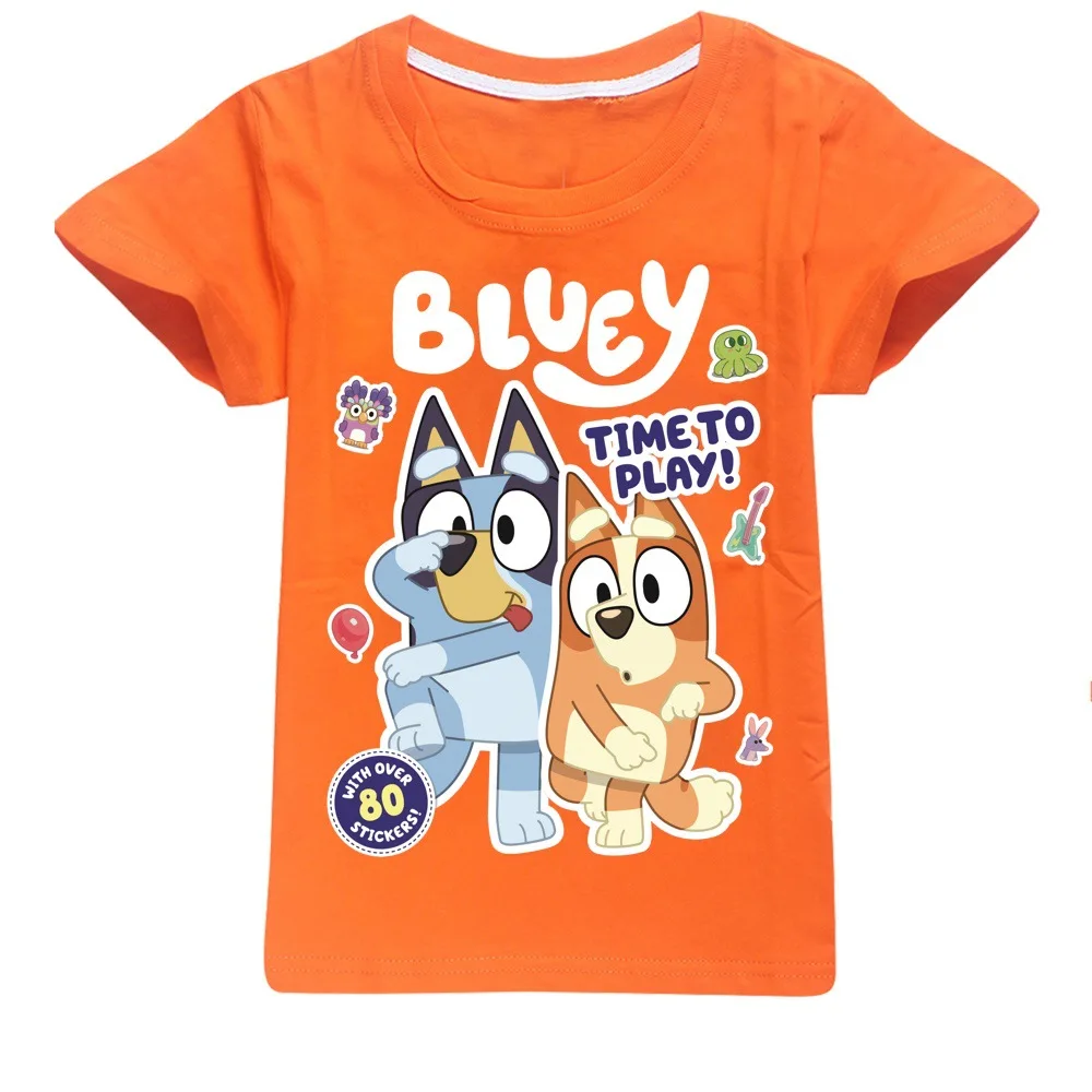 Bluey Fashion Cartoon Trendy Children\'s Clothing Summer Casual Tops For Boys And Girls Pure Cotton Short-sleeved T-shirts