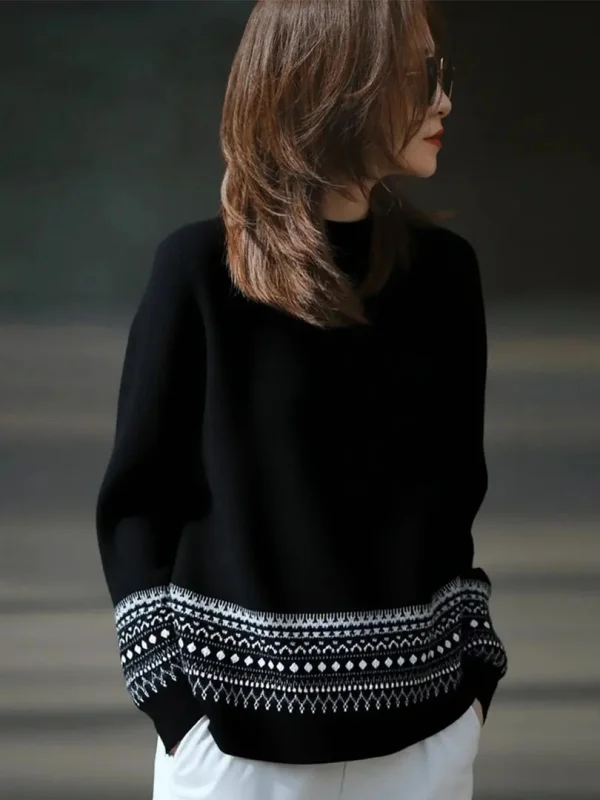 

Уютный мягкий теплый свитер женский осенне-зимний свободного кроя с высоким воротником, вязаный топ, модный повседневный стиль, геометрический узор