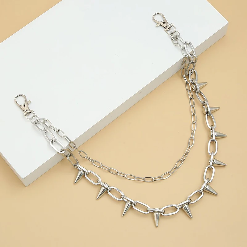 Hip Hop Punk Rock Metal Spike Rivet Pants Waist Chain KeyChain For Women Men Trousers Key chain Jeans Unisex Belt Chain Jewelry