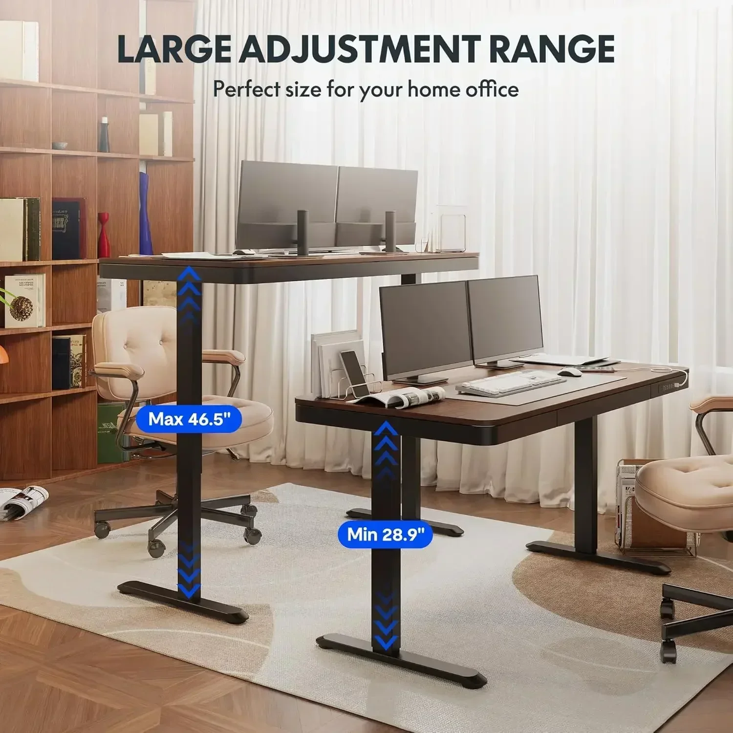 

Стоячий стол XMSJ-Sale с выдвижными ящиками, быстрая сборка, домашний офис, стол с местом для хранения вещей, офис (55 дюймов, дерево, темный орех/черный