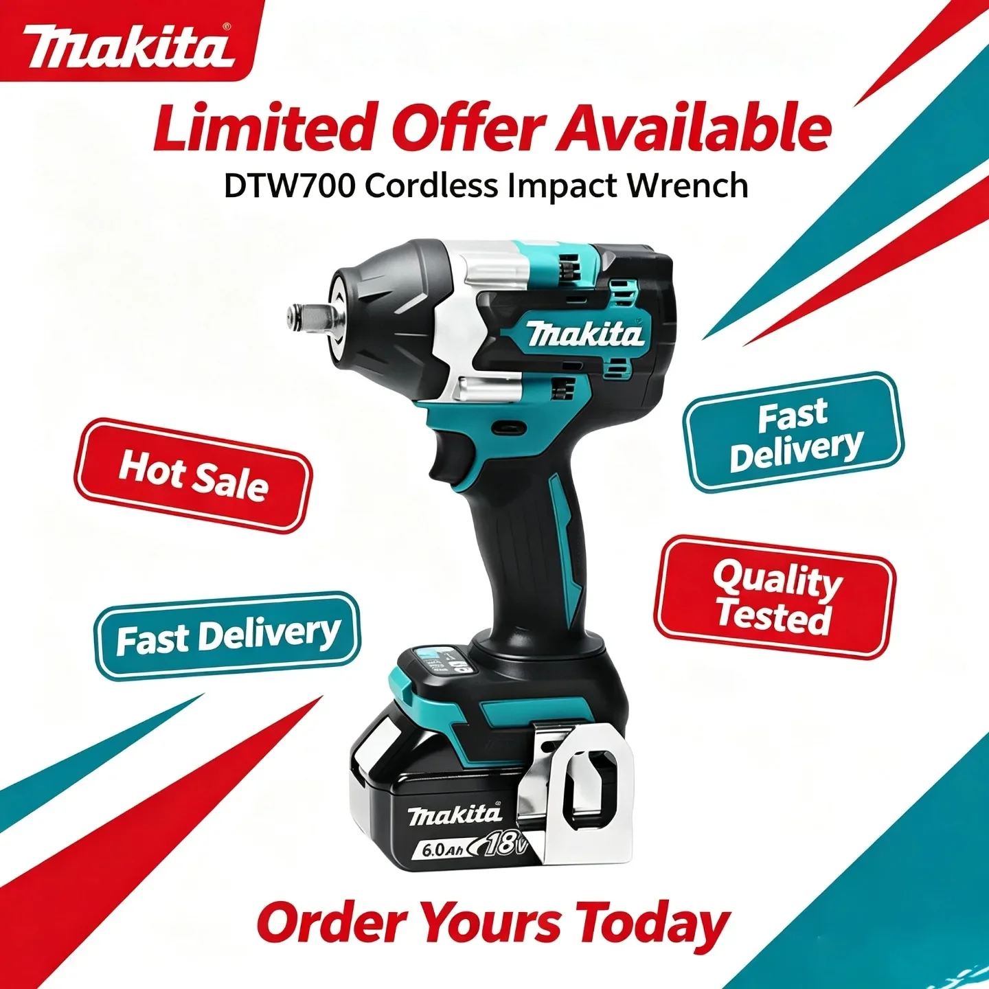 Makita 18V DTW700 Bürstenloser Akku-Schlagschrauber 1000Nm Hochdrehmoment-Befestigungsschrauber mit variabler Geschwindigkeitsregelung und automatischem Stopp-System für Reifenservice und