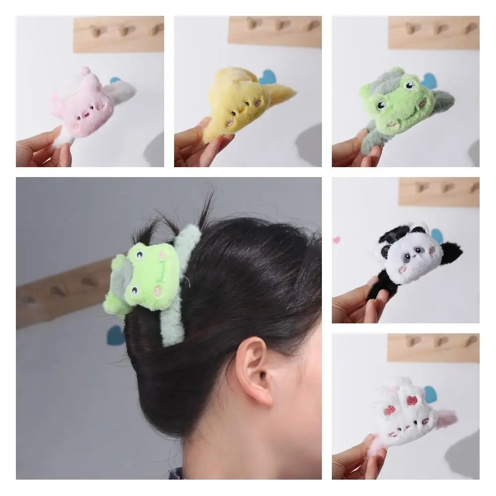 Fashion Doll Plush Panda Hair Claw Acrylic Rabbit Animal Shark Clip Cartoon Large Size Winter Cross Hair Clip Daily