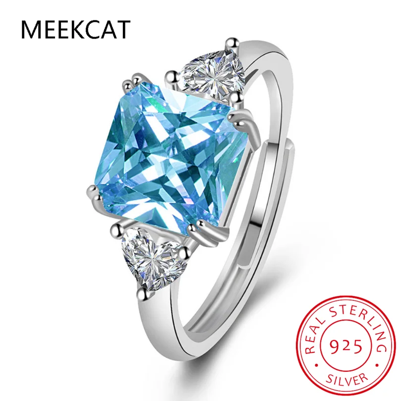 Anillo De plata De ley 925 con Topacio azul cielo Natural cuadrado De 1,9 quilates, 3 piedras para mujer, joyería De piedras preciosas, regalos De boda, Anillos De Prata
