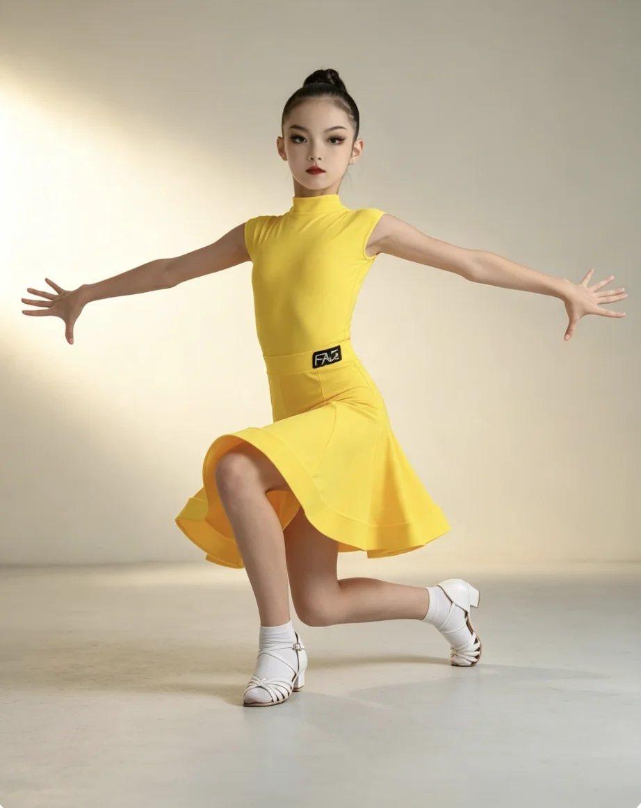 Girl Standard Shoulder Wrap Sleeveless Professional Regulation Latin Dance For Kids Formal Exam Tournament Performance Dancewear