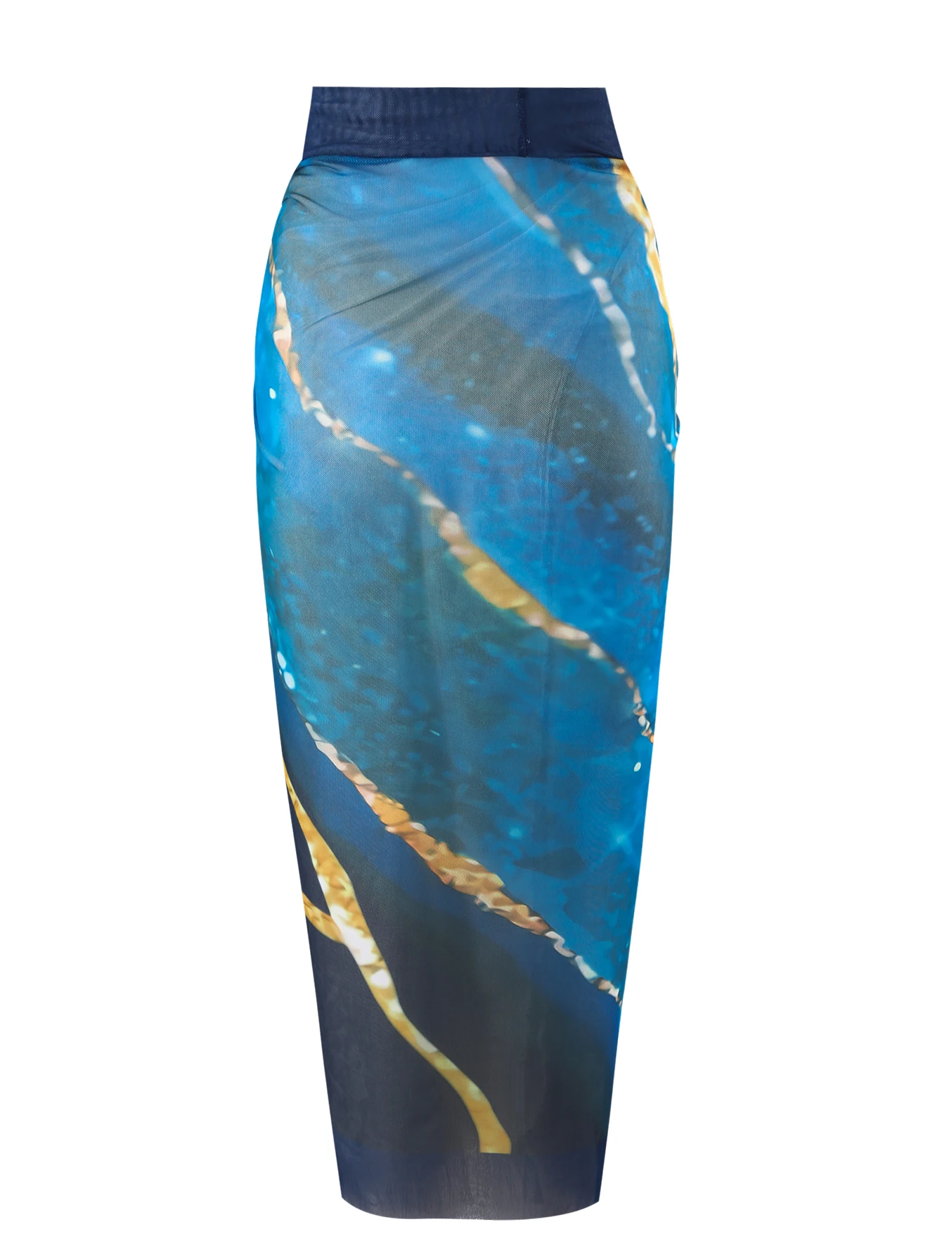 Women's One-Piece Swimsuit Two-Piece Set, Beach Vacation, Hot-Selling Blue Marble Pattern, with Mesh Skirt view 6