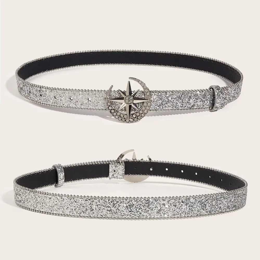 

Vntage Versatile Bling Rhinestone Belt Luxury Design Y2K Moon Star Buckle Belt Trendy Waistband