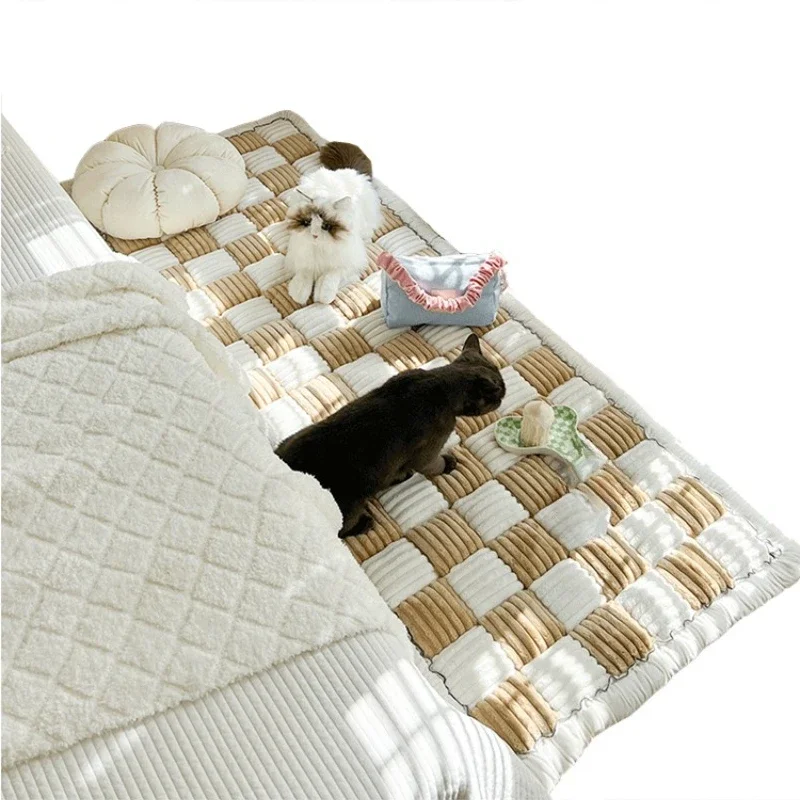 ins style cream color autumn and winter plush bedside floor mat non-slip rectangular steamed bread mat tatami carpet