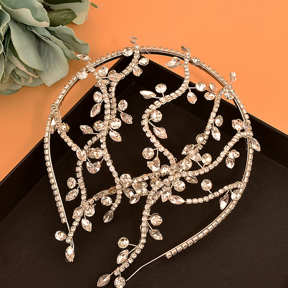 DZ232 Silver Bride Headdress Rhinestone Headband Elegant Party Headwear Hair Accessorie Princesss Headpieces for Women Tiara