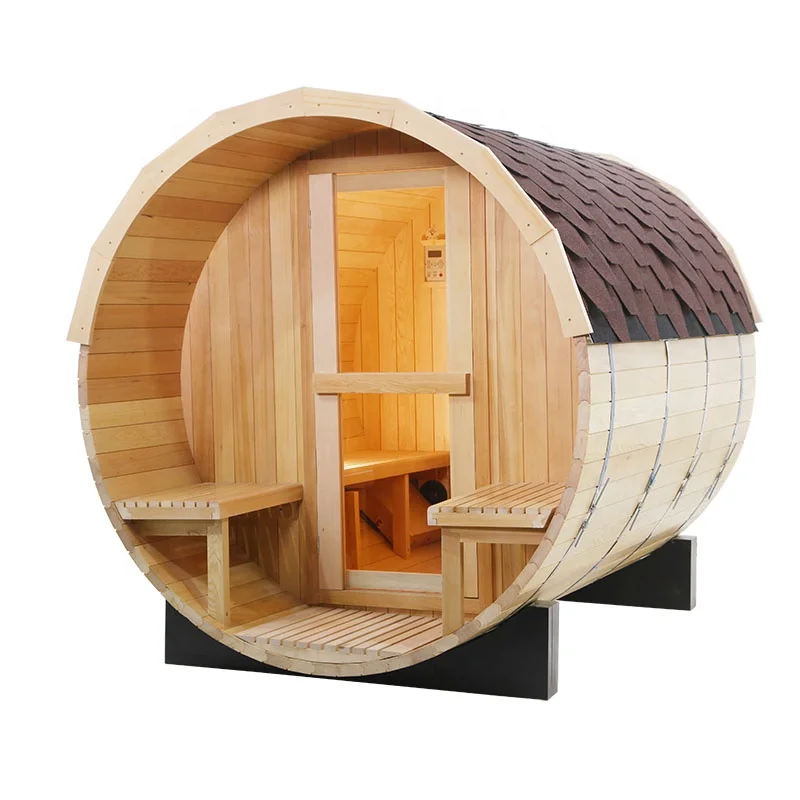 Hemlock Wooden Dry Steam Outdoor Barrel Sauna Room with Computer Control Panel for Sale
