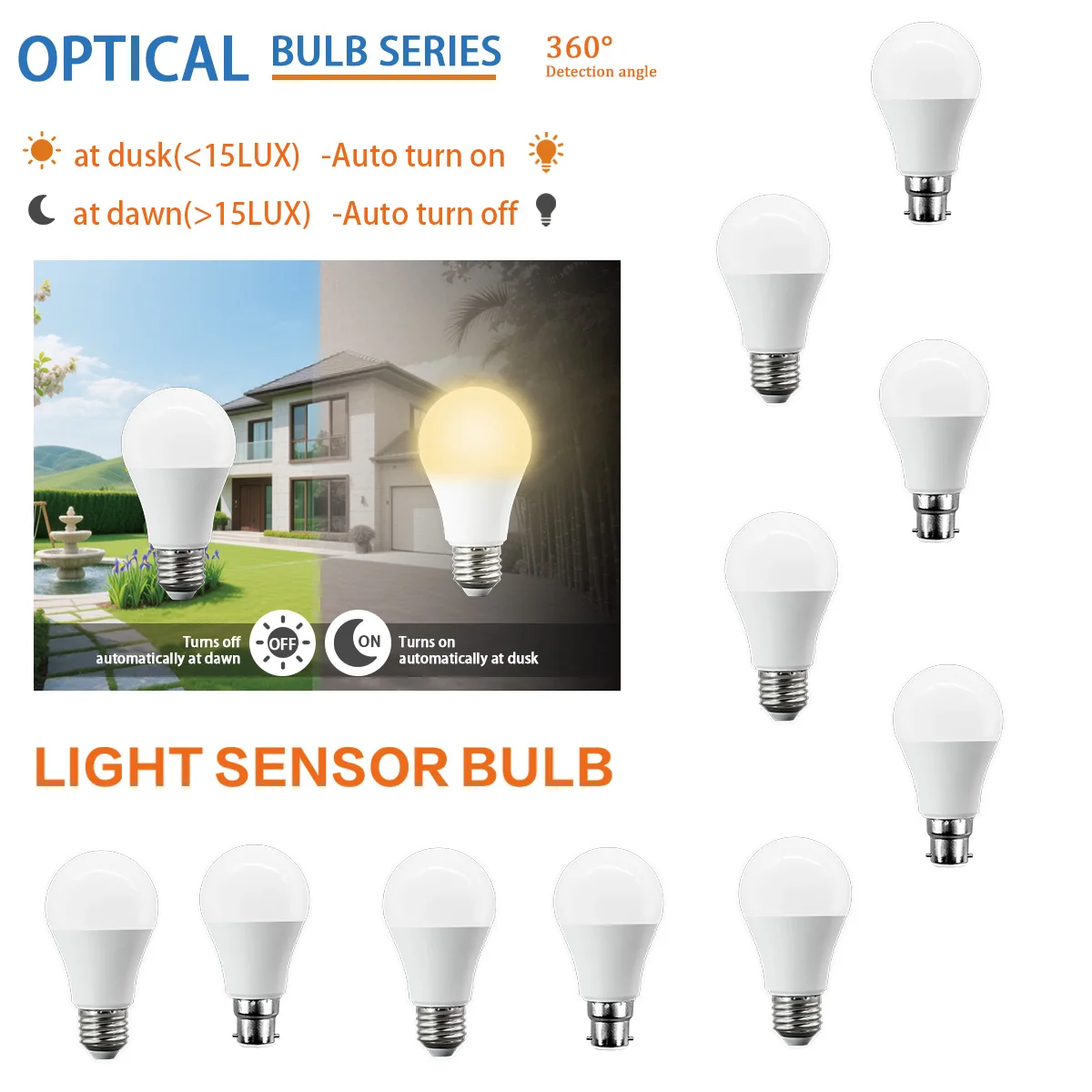 

1-10 шт. 10 Вт лампы от сумерения до рассвета, светодиодные лампы E27 B22, цоколь 3000K 4000K 6000K 1000LM для наружного освещения коридора на крыльце