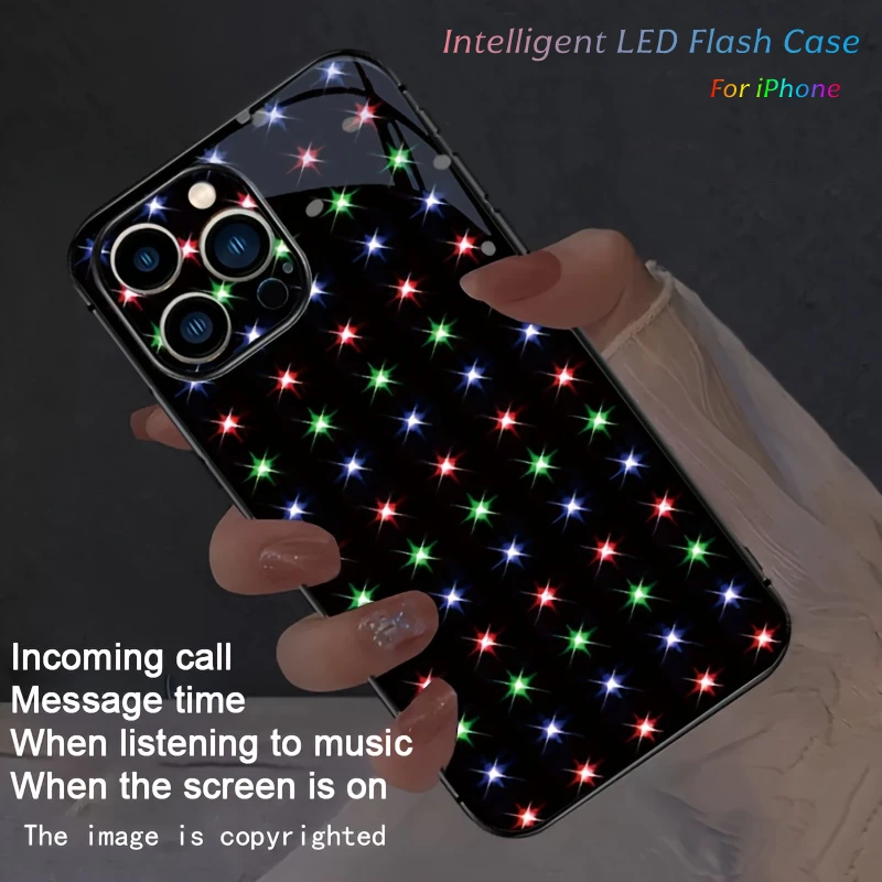 Shining Starry LED Light Colorful Call Flash Phone Case For iPhone 16 17 15 14 13 12 11 Plus Pro Max Luminous Glass Back Cover
